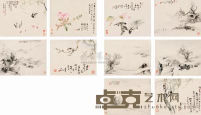 王潜 辛卯（1771）年作 花鸟山水册 册页 （十开） 27×34cm×10