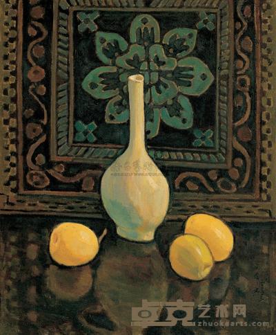 闵希文 1980年作 水果与白花瓶 60×50cm