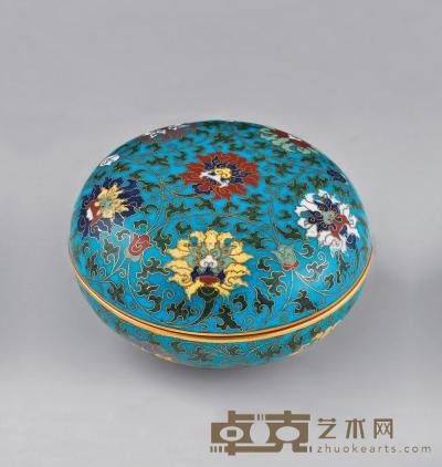 清 铜胎掐丝珐琅花卉圆印盒 直径7.6cm