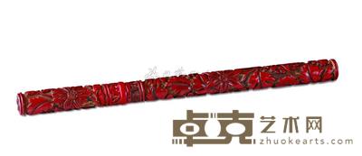 清 朱雕漆笔杆连套 长20.5cm