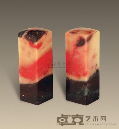 昌化鸡血石对章 2.5×2.5×7.5cm