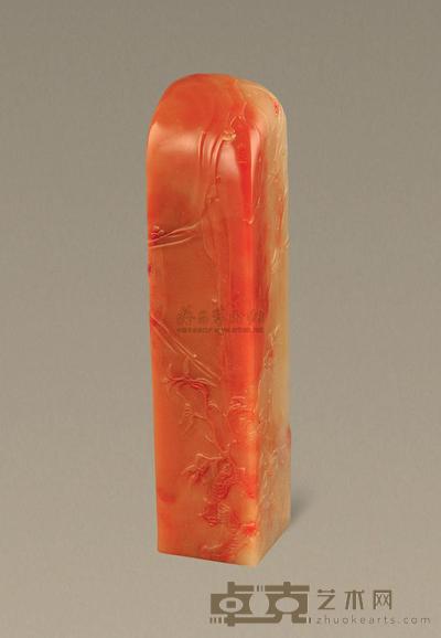 徐仁魁刻善伯薄意桃柳章 2.8×2.8×10.3cm