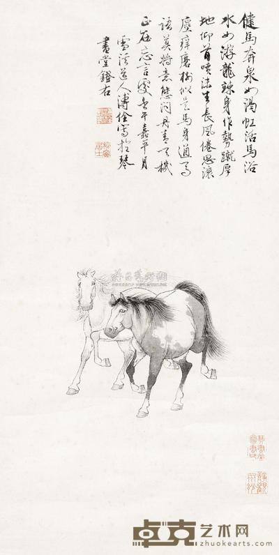 溥佺 双骏图 镜心 63×32cm