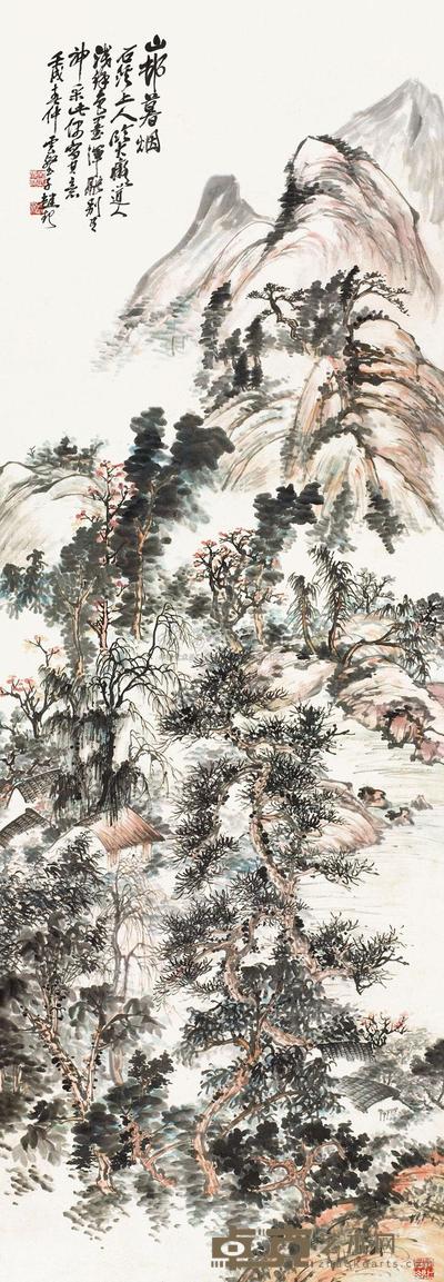 赵云壑 1922年作 山村暮烟 立轴 176×60cm