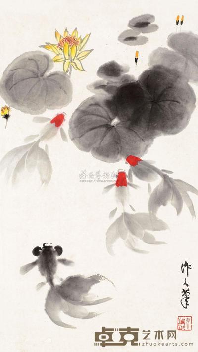 吴作人 鱼乐清波 镜心 54×32cm