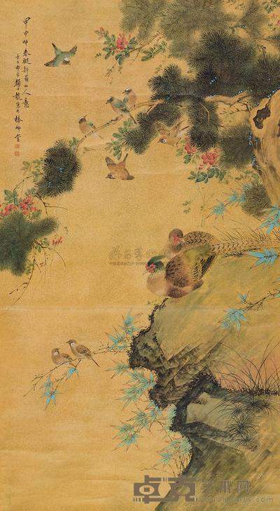 颜伯龙 1944年作 满堂和气生嘉祥 立轴 169×93cm