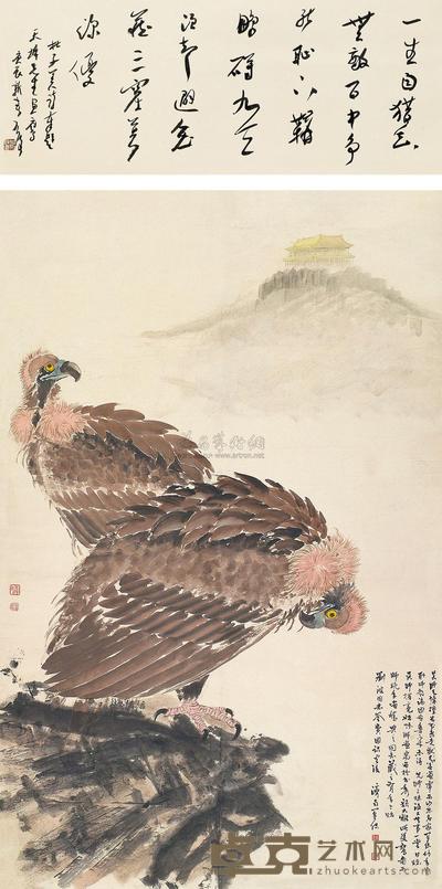吴天墀 双鹰图 立轴 105×67cm