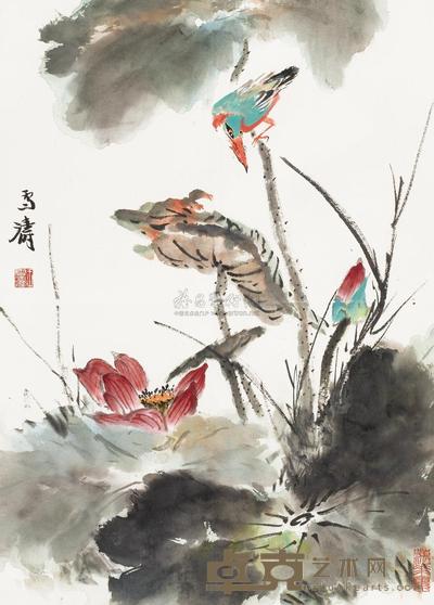 王雪涛 荷花翠鸟 镜心 69×49cm