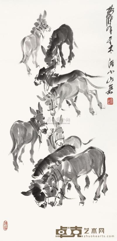 黄胄 群驴图 立轴 93×45cm