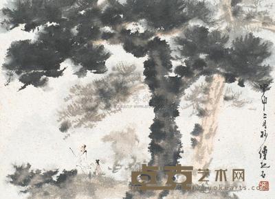 傅抱石 1944年作 松下高士图 立轴 16.5×23cm