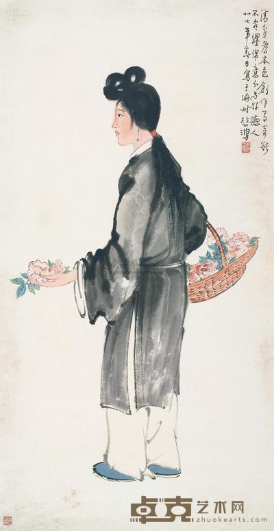 徐悲鸿 卖花女郎 立轴 98×50.5cm