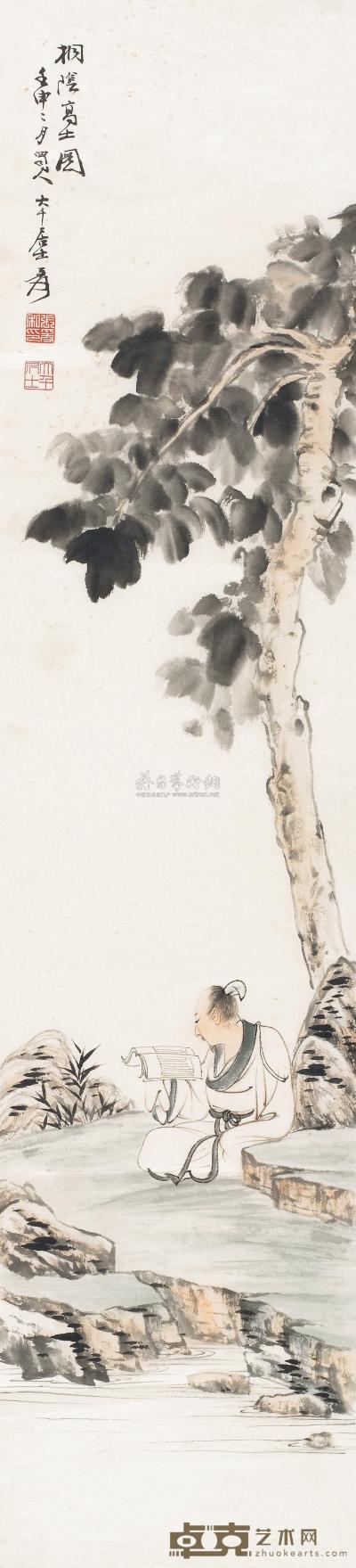 张大千 1932年作 桐阴高士图 镜心 102×23cm