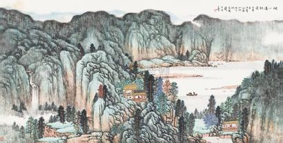 宋玉麟 湖山远眺图 镜心