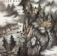 曾先国 溪山疏雨 镜心