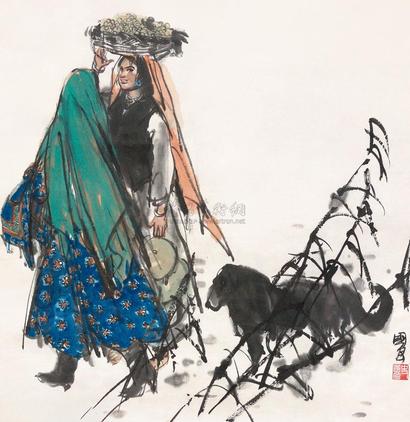 史国良 女人和狗 镜心