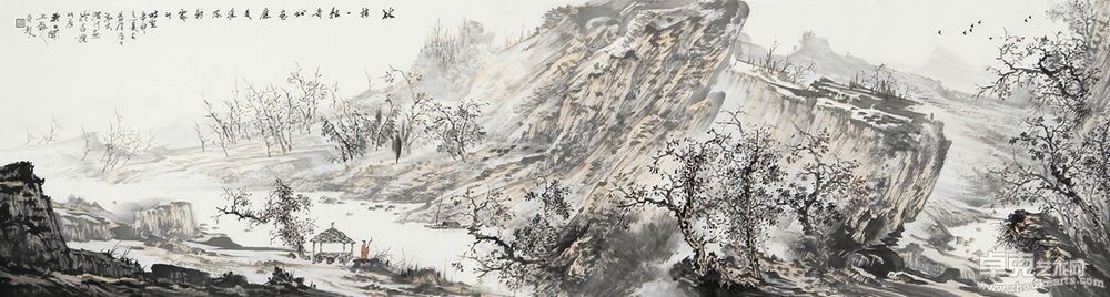 林稍一抹青如画 应是淮流转处山49cm x 180cm