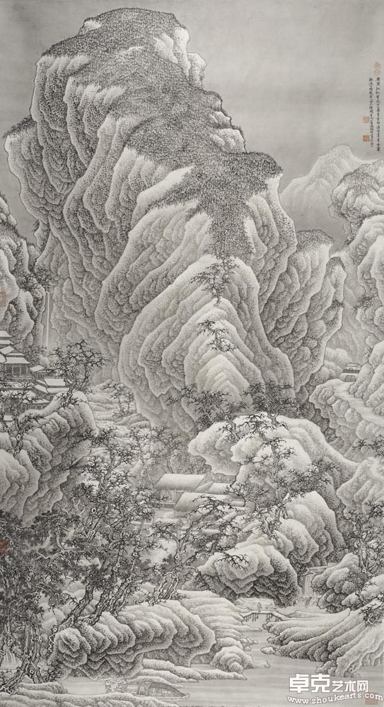 仿宋人雪山楼阁图