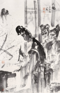 傅小石 1985年作 仕女 镜心