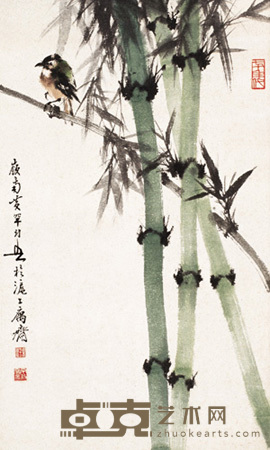 黄幻吾 竹禽 立轴 71×43cm