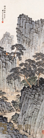 袁松年 1946年作 深谷听松 立轴 102×32cm