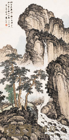 袁松年 1942年作 观瀑图 立轴 125×62cm