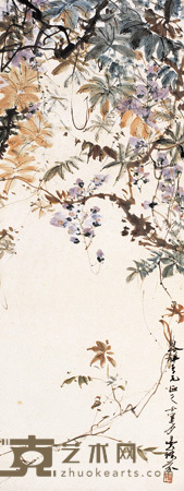 邓芬 1962年作 花卉 立轴 95×38cm
