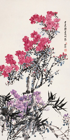 花卉 镜心136×68cm