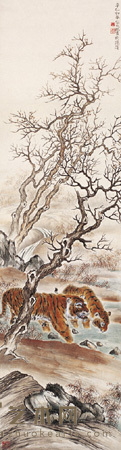 容大块 虎 立轴 143×38cm