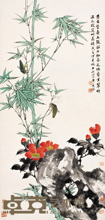 温永琛 黄君璧 张韶石等 1977年作 花卉草虫 立轴 100×47cm