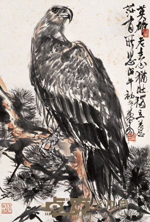 黄冑 （1978）年作 松鹰图 立轴 69×46cm