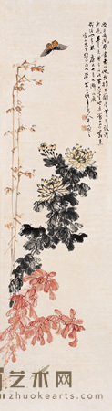 陈半丁 齐子茹 1940年作 花卉草虫 立轴 179×48cm