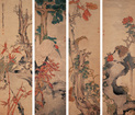 任淇 1851年作 花鸟 四屏
