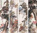 马万里 1929年作 花鸟 四屏