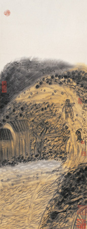 山水人物 立轴94×36cm