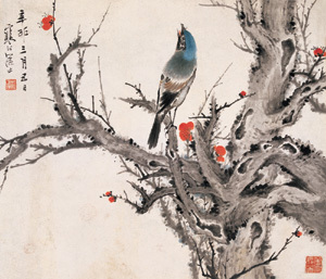 江寒汀 辛卯(1951)年作 红梅鸣禽 镜心