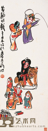许麐庐 辛丑(1961)年作 几出好戏 屏轴 93.5×34.5cm