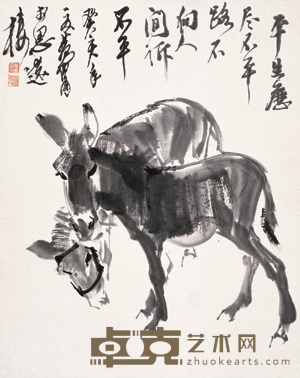 黄胄 癸亥(1983)年作 双驴图 立轴 61×48cm