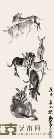 黄胄 庚申(1980)年作 群驴图 镜心 105×41cm