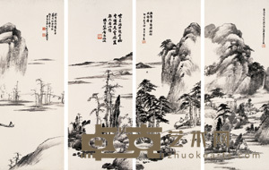 萧俊贤 甲子(1924)年作 湖山四景(四幅) 屏轴 86.5×33cm×4