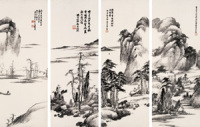 萧俊贤 甲子(1924)年作 湖山四景(四幅) 屏轴