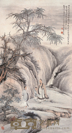 冯超然 丁巳(1917)年作 洞里琴鸣 立轴 148.5×81.5cm