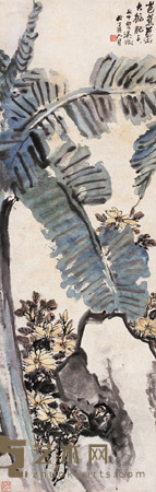 吴徵 丁亥 (1947)年作 芭蕉栀子 立轴 106×33.5cm