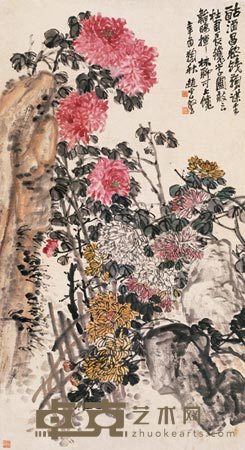 赵云壑 辛酉(1921)年作 菊石图 立轴 151.5×82cm