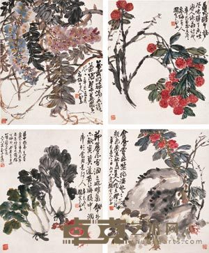 赵云壑 辛巳(1941)年作 花香蔬鲜(四幅) 屏轴 48.5×39.5cm×4