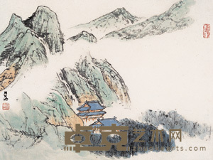 亚明 松山高阁 册页片 34×45.5cm