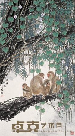 雨林猴踪 镜心 97×181cm