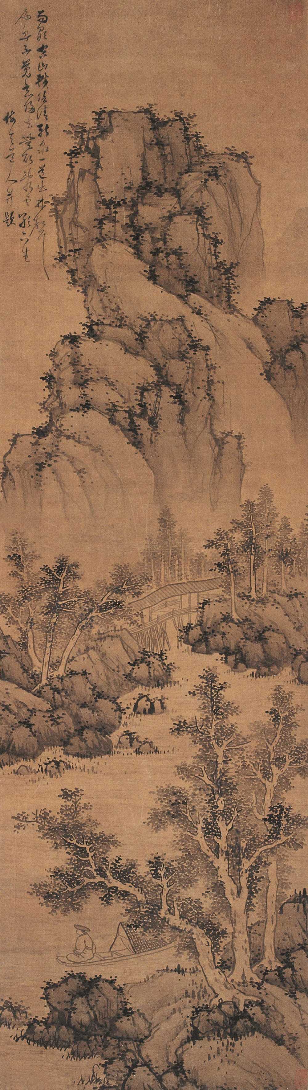 吴镇 秋江独钓图 立轴