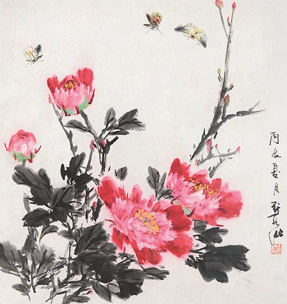 金默如 牡丹 带框