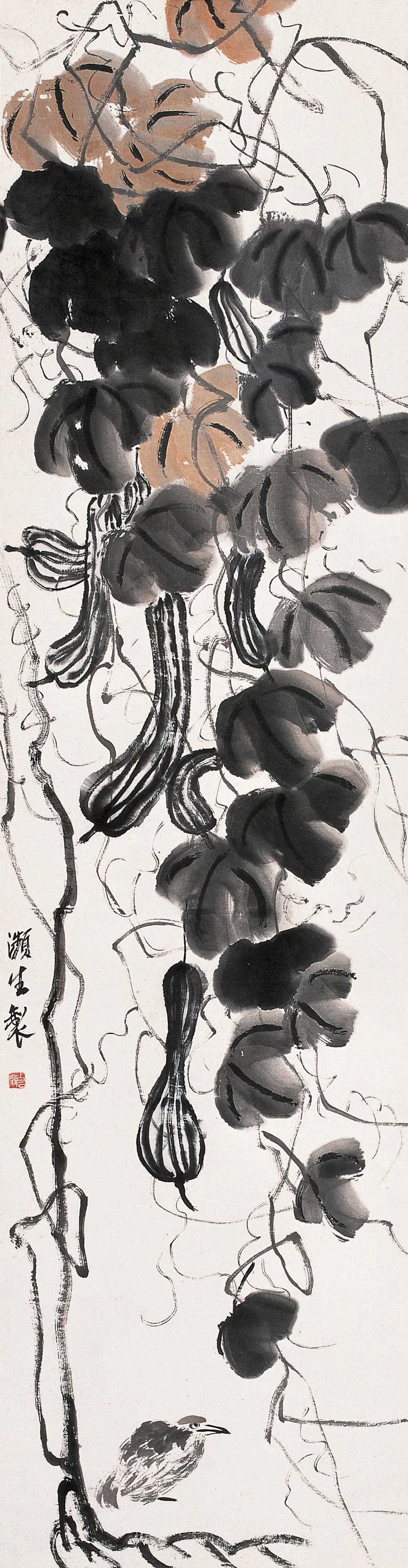 齐白石 丝瓜鹌鹑 立轴