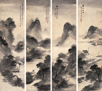 吴石僊 戊戌(1898)年作 江南烟雨(四幅) 立轴